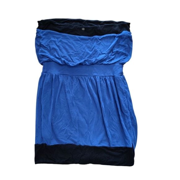 Y2K Guess Dark Blue Black Trim Strapless Blouson Mini Tube Dress Large - Picture 4 of 12